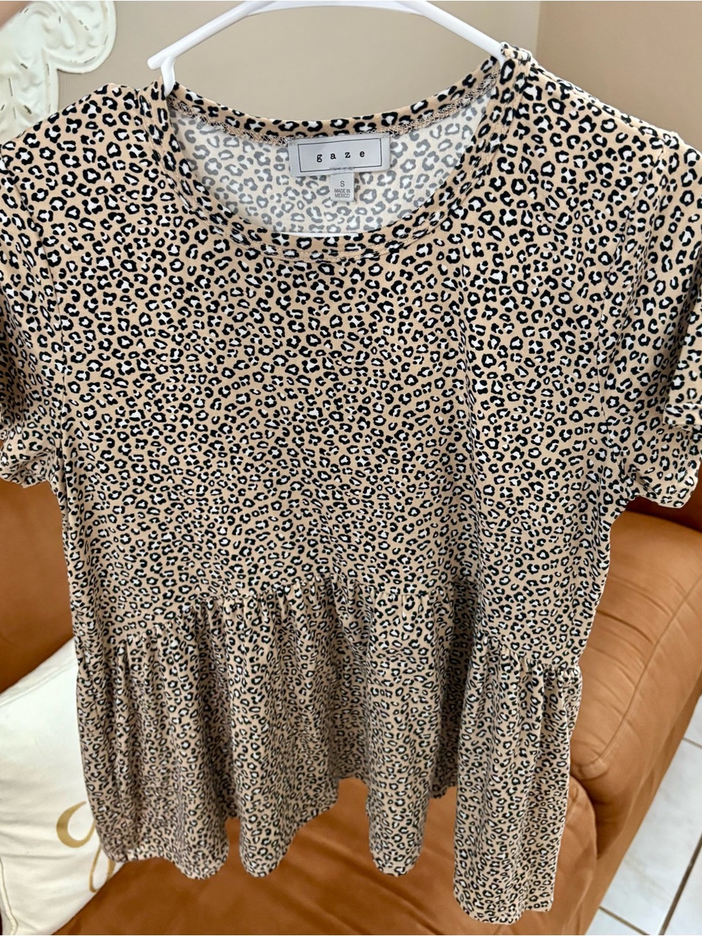 Gaze Leopard Animal Print Peplum Babydoll Top
